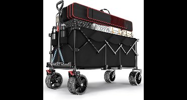Vouwkruiwagen – Opvouwbare Handkar – Inklapbare Kruiwagen – Tuinwagen – Transportkar – 200 kg Draagvermogen – Extra Brede 17x10 cm All-Terrain Banden – Zwart – Metaal