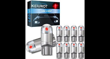 Keiurot T10 501 LED-lampen W5W 194 168 2825 Wedge Led Auto Lampen Interieur Dome Kaart Deur Licht Led Zijlicht Lamp Nummer Plaat Lampen Rood DC12V, Pack van 10