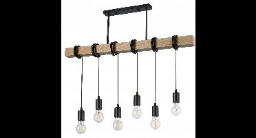 Loft Houten Hanglamp Zwart 6xE27 LED - Stijlvol en Functioneel