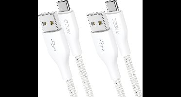 2x oplaadkabel - Usb C naar usb A - data & oplaad kabel - 1 meter - Stevig nylon - Wit - Phreeze