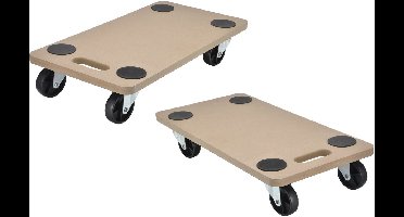 HI Verhuis trolley/hondje - 2x - meubelroller - met handvat - MDF - 200 kg - 56 x 30 cm - Transportplank