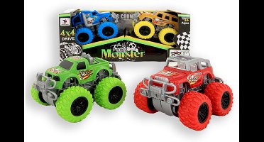 Jonotoys Monstertrucks 4x4 Drive 8,5 Cm Blauw/geel 2 Stuks