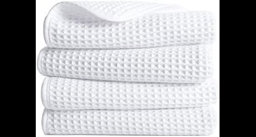 PromoHome 4x Microvezel Handdoeken Set- 40x76 cm - Super Absorberend, Pluisvrij, Sneldrogend Wafelpatroon "Wit"