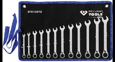 BRILLIANT TOOLS Ratelringsleutelset 12-delig omkeerbaar 8 - 19 mm...