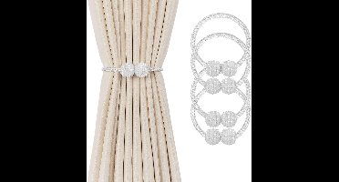 JeiibrZui Magnetische Gordijnbinders - Borduurklemmen - Stevige Magnetische Sluiting Met Elegante Parelgesp+Verstelbare Koorden - 4 Stuks - Voor Woonkamer+Slaapkamer Grijs