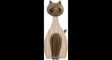 Kat Wood Look Bruin 6,2x4,4xh15,5cm Langwerpig Keramiek