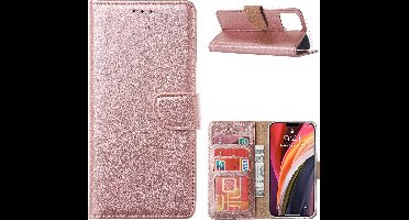 Hoesje Geschikt voor iPhone 12 / 12 Pro Hoesje Rosegoud Bookcase Met Pasjeshouder