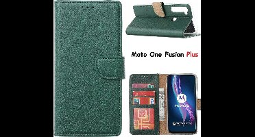 Hoesje geschikt voor Motorola Moto One Fusion Plus Hoesje met Pasjeshouder portemonnee bookcase - Groen