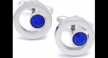 Manchetknopen - Rond met Gat en Blauwe Steen