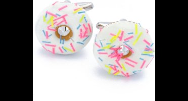 Manchetknopen - Donut Wit met Gekleurde Hagelslag