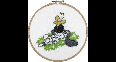 Pako Borduurpakket - telpatroon - Woezel & Pip kids Charlie - 271.047 - voorgesorteerd garen - Aida - 17 cm Rond - DIY kit