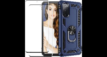 Telefoonhoesje Geschikt voor: Samsung Galaxy S20 hoesje Schokbestendige ring armor met 2X volledige schermdekking Screenprotector blauw