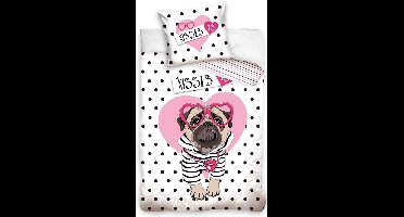 DREAMEE Dekbedovertrek Kisses - Eenpersoons - 140x200 cm - Wit/Roze