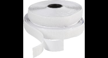 Klitteband haak en lussluiting, zelfklevend, B: 20 mm, wit, 5 m/ 1 rol
