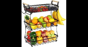 DailySupplies® Fruitschaal - Fruitmand Etagere 3 laags - Zwart