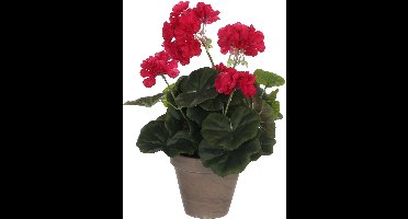 Mica Decorations Kunstplant - geranium - rood - in pot - 34 cm - nepplanten - kunstbloemen