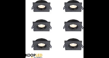 Inbouwspots zwart - vierkant - 6 stuks - dimbaar GU10 - kantelbaar 3000K