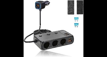 Auto Sigarettenaansteker Splitter – 12V/24V USB Autolader Adapter – Auto Oplader met 9 Aansluitingen – 4 USB + 2 USB-C + 3 Sigarettenaanstekers – 171W Verdeler / Omvormer – Autostekker