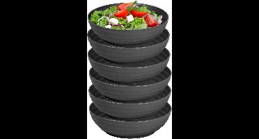 Plasticforte Rond bord/camping - 12x - diep bord/schaaltje - D19 x H5.5 cm - zwart - kunststof - soepborden - onbreekbaar servies