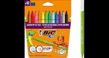 BIC Kids Kid Couleur - Viltstiften - Stiften voor Kinderen - Uitwasbare Kleurstiften - 12 Stuks