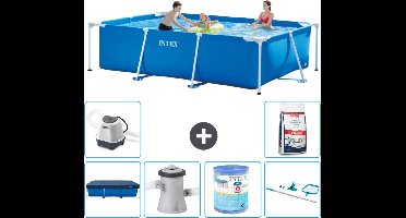 Intex Rechthoekig Frame Zwembad - 300 x 200 x 75 cm - Blauw - Inclusief Afdekzeil - Zwembadfilterpomp - Filter - Schoonmaakset - Zoutwatersysteem - Zwembadzout