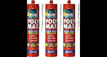 Bison poly max high tack express - montagelijm - extra sterk - extra snel - wit - 3 x 440 gram