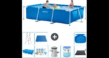 Intex Rechthoekig Frame Zwembad - 300 x 200 x 75 cm - Blauw - Inclusief Solarzeil - Onderhoudspakket - Zwembadfilterpomp - Filter - Solar Mat - Ladder - Voetenbad - Vloertegels