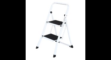 IVOL Huishoudtrap 2 treden - Keukentrap Inklapbaar - Wit - Antislip - Max. hoogte 47 cm