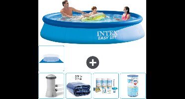 Intex Rond Opblaasbaar Easy Set Zwembad - 366 x 76 cm - Blauw - Inclusief Pomp Solarzeil - Onderhoudspakket - Filter - Grondzeil - Solar Mat