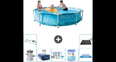 Intex Rond Frame Zwembad - 305 x 76 cm - Waterprint - Inclusief Pomp Solarzeil - Onderhoudspakket - Filter - Grondzeil - Stofzuiger - Solar Mat