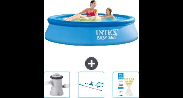 Intex Rond Opblaasbaar Easy Set Zwembad - 244 x 61 cm - Blauw - Inclusief Zwembadfilterpomp - Schoonmaakset - Testrips