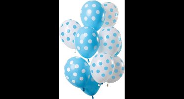 Folat - Ballonnen Stippen Blauw-Wit 30cm - 12 stuks