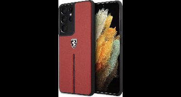 Samsung Galaxy S21 Ultra Backcase hoesje - Ferrari - Effen Rood - Leer