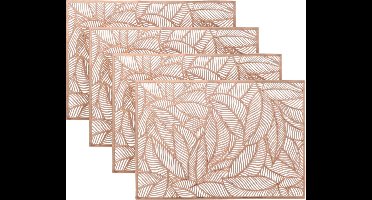 Unique Living Placemat Nissa - 8x - brons bladmotief - 30 x 45 cm - tafeldecoratie