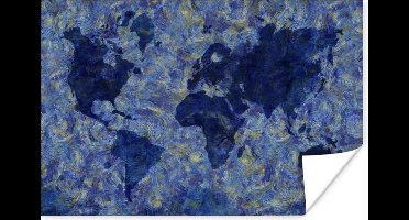 Poster Wereldkaart - Van Gogh - Verf - 30x20 cm