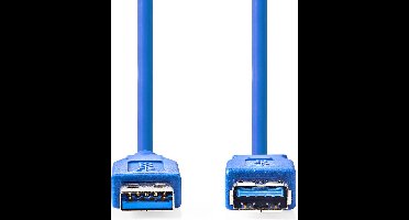 USB-Kabel - USB 3.2 Gen 1 - USB-A Male - USB-A Female - 5 Gbps - Vernikkeld - 1.00 m - Rond - PVC - Blauw - Polybag