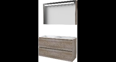 Basic Premium 46 badmeubelset met spiegelkast met geïntegreerde LED verlichting, greeploze onderkast met 2 lades en acryl wastafel zonder kraangaten