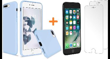 Hoesje Geschikt voor iPhone 7 Plus / 8 Plus - Liquid siliconen Hoesje Nano Licht Blauw case TPU backcover - met Screenprotector 2 stuks tempered glass