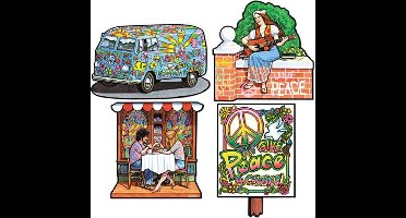 Hippie set 4 delig bedrukt dubbelzijdig karton