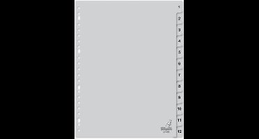 Kangaro tabbladen - A4 extra breed - 12-delig met cijfers - PP 120 micron - grijs - 23-gaats - G412CM-B