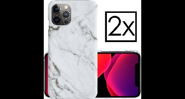Hoes Geschikt voor iPhone 12 Pro Hoesje Marmer Back Case Hardcover Marmeren Hoes Marmer - Wit - 2 PACK