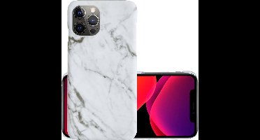 Hoes Geschikt voor iPhone 12 Pro Hoesje Marmer Back Case Hardcover Marmeren Hoes Marmer - Wit