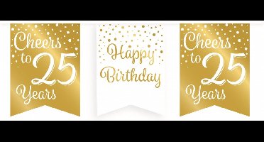 Paperdreams Vlaggenlijn 25 jaar - verjaardag slinger - karton - wit/goud - 600 cm