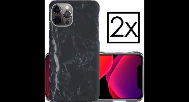 Hoes Geschikt voor iPhone 11 Pro Hoesje Marmer Back Case Hardcover Marmeren Hoes Marmer - Zwart - 2 PACK