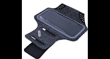 Ntech Sportarmband Fabric/Stof met Sleutelhouder voor Geschikt voor Samsung Galaxy A40 - Zwart/Grijs
