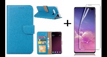 Ntech Hoesje Geschikt Voor Samsung Galaxy S10 Plus Book Hoesje Blauw + Folie creenprotector
