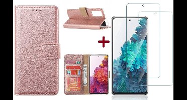 Hoesje Geschikt Voor Samsung Galaxy S20 FE hoesje - bookcase Rose Goud - Galaxy S20 FE wallet case portemonnee hoesje - S20 FE book case hoes cover Met 2X screenprotector / tempered glass