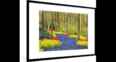 Fotolijst incl. Poster - Bloemenpad van tulpen in de Keukenhof - 90x60 cm - Posterlijst