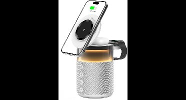 Draadloze oplader 5-in-1 - 15W Snellader - Qi Oplaadstation met Speaker & Nachtlamp -Geschikt voor MagSafe - Wit