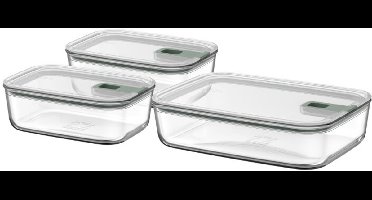 Mepal Glazen Vershouddoos set EasyClip - 2x 1000 + 2250 ml - Glazen vershoudbakjes met schuifsluiting - Geschikt voor magnetron, (stoom)oven, koelkast en vriezer - Nordic sage